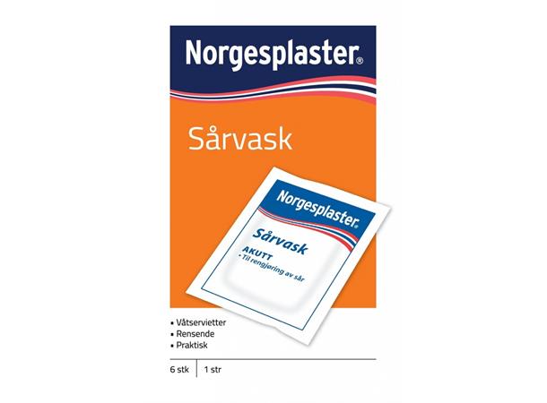 Norgesplaster Sårvask, 6 pk Rensende sårservietter 
